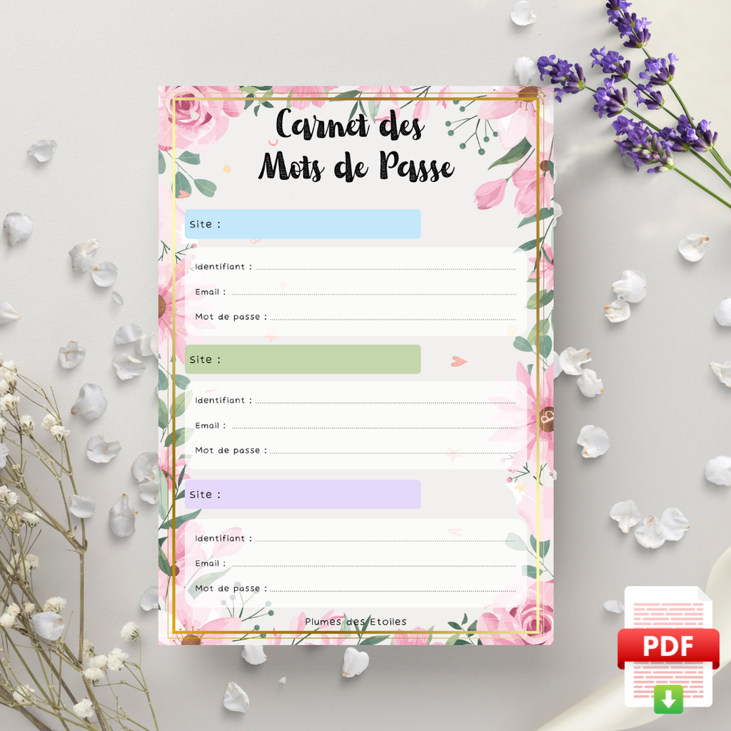 ​📥 Carnet de mots de passe A6 - Roses Antiques