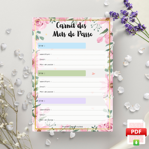 [MDP24BN001T] ​📥 Carnet de mots de passe A6 - Roses Antiques