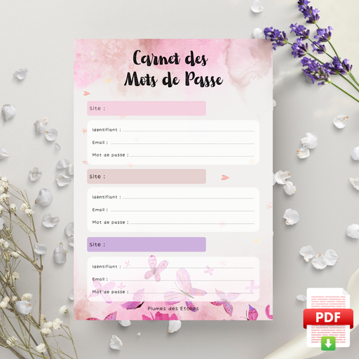 [MDP24BN004T] ​📥 Carnet de mots de passe A6 - Papillons