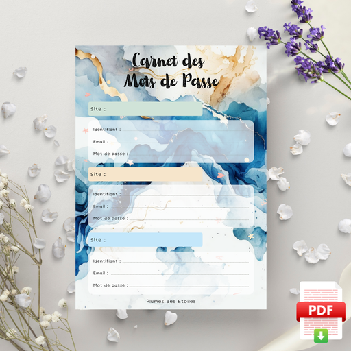[MDP24BN005T] ​📥 Carnet de mots de passe A6 - Marbre océanique