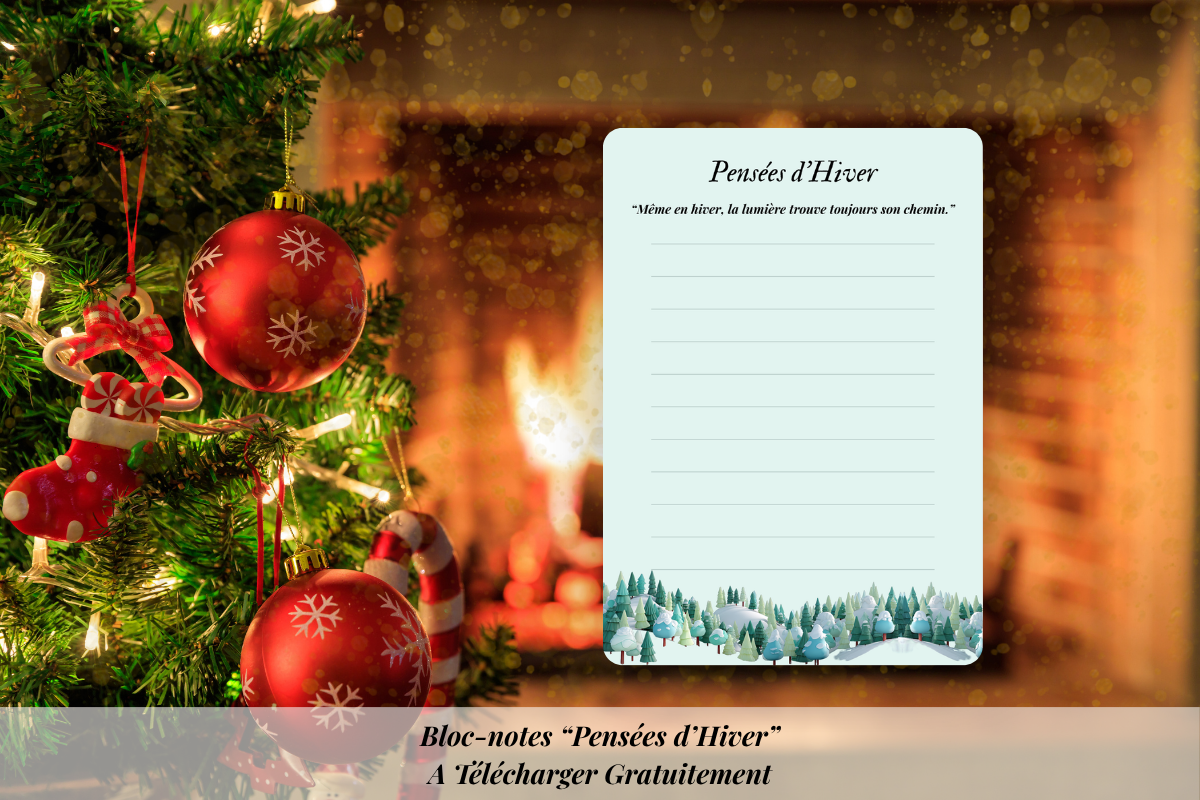 Télécharge le bloc-notes “Pensées d’Hiver” : une page douce et poétique pour écrire tes idées, pensées et inspirations durant la saison hivernale.