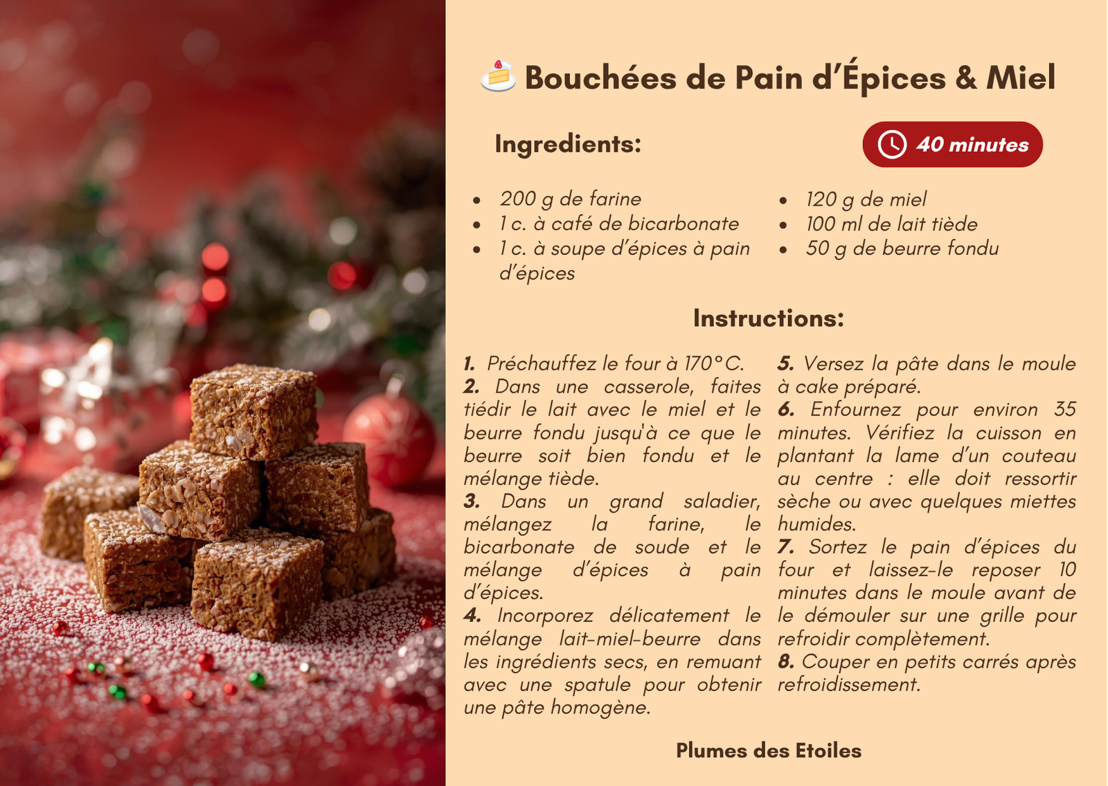 Des bouchées moelleuses au parfum de miel et d’épices, parfaites pour infuser ton hiver d’une douceur réconfortante. ✨