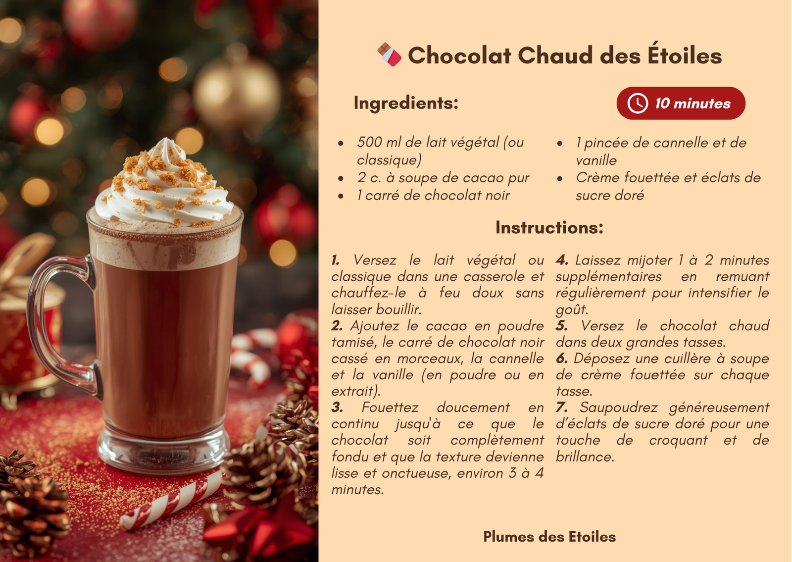 Un chocolat chaud crĂ©meux et rĂ©confortant, saupoudrĂ© de magie et dâĂ©toiles, pour illuminer les soirĂ©es dâhiver.
