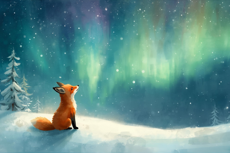 Un conte poétique sur un renard et les aurores boréales, qui invite les enfants à découvrir la magie et la lumière intérieure.