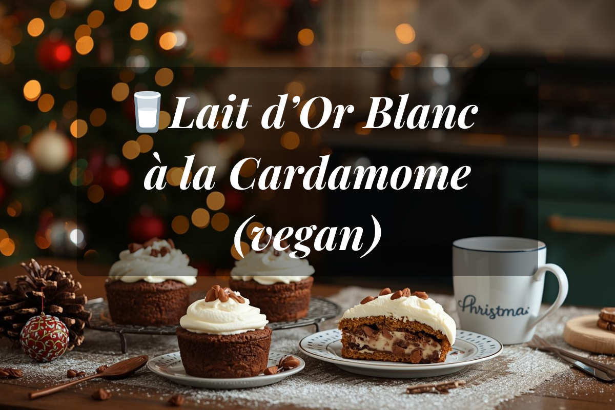 Boisson vegan douce et réconfortante : un lait d’or blanc à la cardamome, parfait pour l’hiver, les rituels cocooning et les instants de calme intérieur.