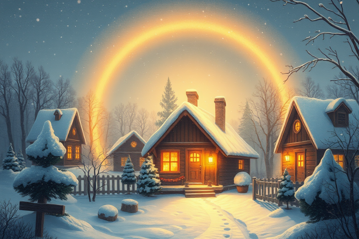 Un conte d’hiver poétique : Nils découvre un cristal magique offert par la neige silencieuse et apprend la puissance du partage et de la bonté.