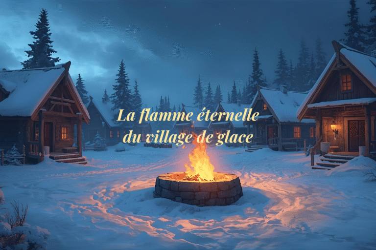 Découvre le conte « La flamme éternelle du village de glace », une histoire poétique d’espoir, de lumière et de solidarité au cœur de l’hiver.