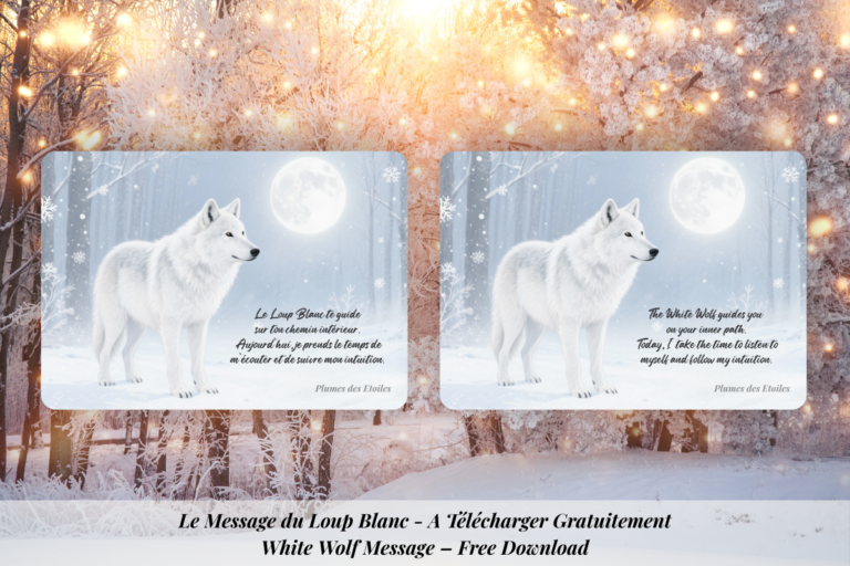Message du Loup Blanc à imprimer : une carte spirituelle douce pour écouter ton intuition, te recentrer et avancer avec confiance. Goodies symbolique à télécharger.