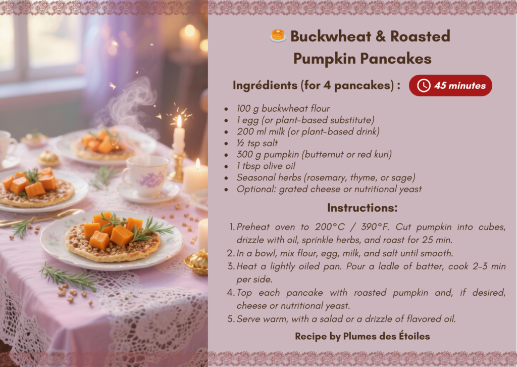 Golden, crispy buckwheat pancakes filled with tender roasted pumpkin, perfect for a comforting, vegetarian, and magical meal.