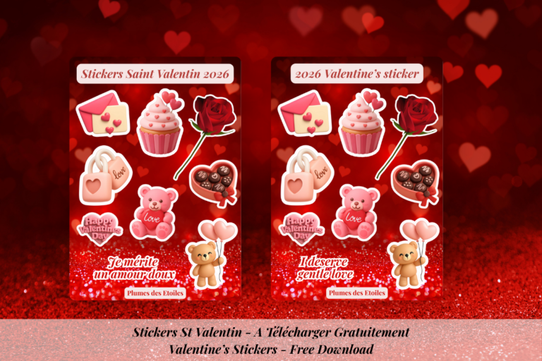 Découvre ma page de stickers février, parfaite pour journaux, planners et tablettes, pour célébrer l’amour et la connexion ce mois-ci.